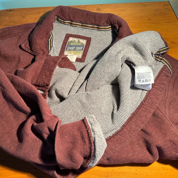 Men’s Thermal-Lined Maroon Collared Cotton Sweatshirt   Eddie Bauer ~ Tall Large - Picture 10 of 13